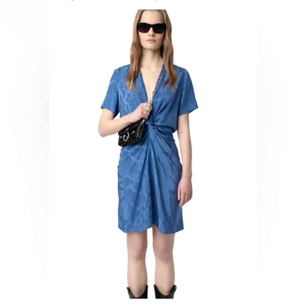 NWT Zadig & Voltaire - Rozom Silk Jacquard Chaines Dress - Surf
Size Large
